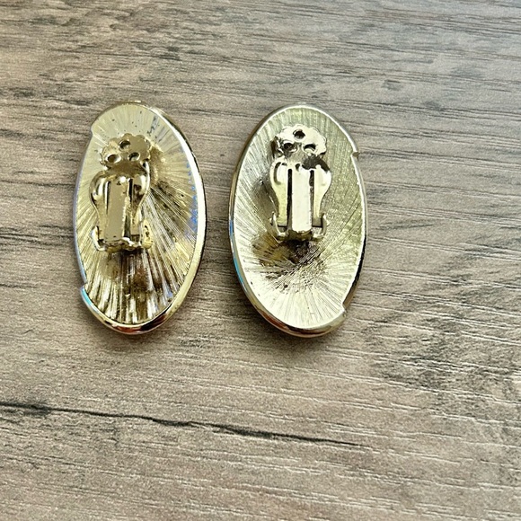 Vintage Oval Coral Enamel & Gold-Tone Statement Earrings - Picture 6 of 6